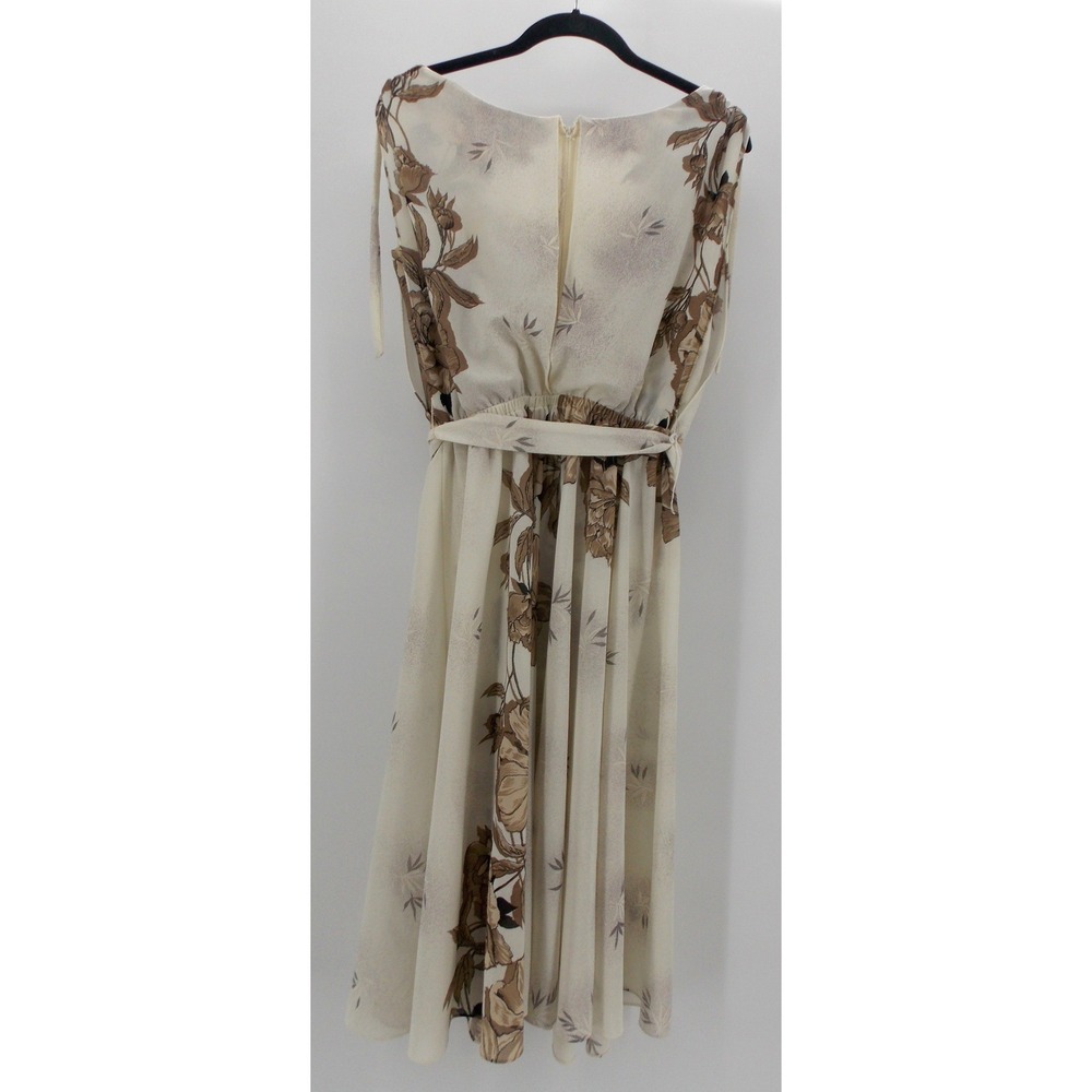 Vintage Mary Martin Cream Floral Cowl Neck Sleevelesss Midi Dress MEDIUM 70s - Picture 7 of 8